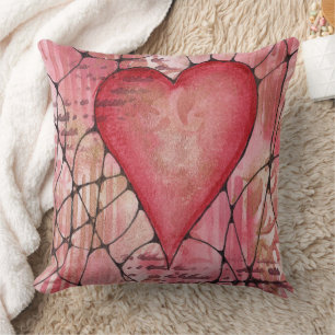 Watercolor Abstract Heart Design Pillow