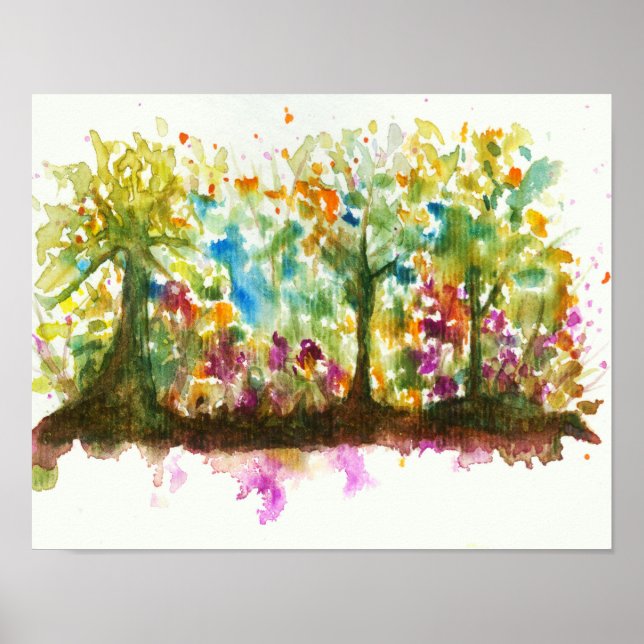 Watercolor Abstract Landscape Art Trees Forest Poster (Front)
