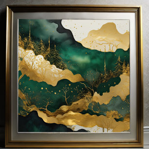 Watercolor Abstract Landscape Painting Gold 1:1 II Poster