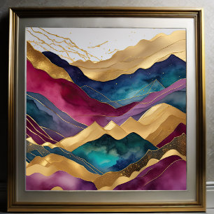 Watercolor Abstract Landscape Painting Gold 1:1 Poster