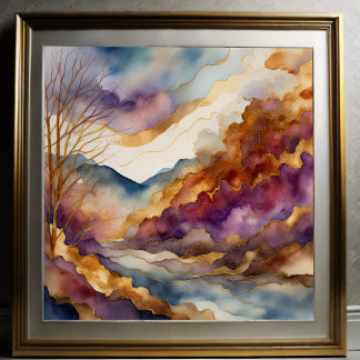 Watercolor Abstract Landscape Painting Gold 1:1 Poster