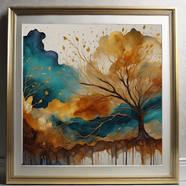 Watercolor Abstract Landscape Painting Gold 1:1 Poster (Creator Uploaded)