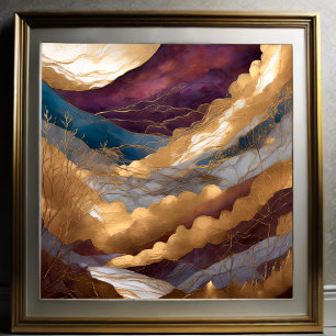 Watercolor Abstract Landscape Painting Gold 1:1 Poster
