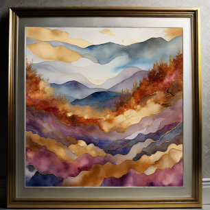 Watercolor Abstract Landscape Painting Gold 1:1 Poster