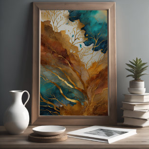 Watercolor Abstract Landscape Painting Gold 2:3 Poster