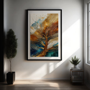 Watercolor Abstract Landscape Painting Gold 2:3 Poster