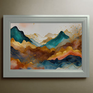 Watercolor Abstract Landscape Painting Gold 3:2 Poster