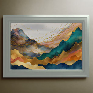 Watercolor Abstract Landscape Painting Gold 3:2 Poster