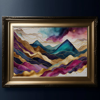 Watercolor Abstract Landscape Painting Gold 3:2 Poster