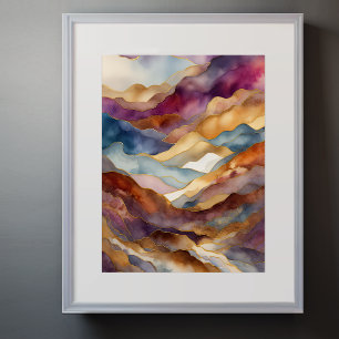 Watercolor Abstract Landscape Painting Gold 3:4 Poster