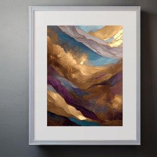 Watercolor Abstract Landscape Painting Gold 3:4 Poster