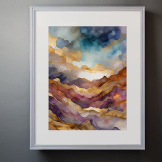 Watercolor Abstract Landscape Painting Gold 3:4 Poster