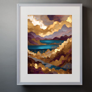 Watercolor Abstract Landscape Painting Gold 3:4 Poster