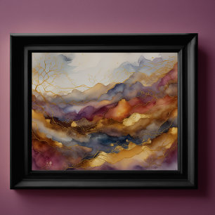Watercolor Abstract Landscape Painting Gold 4:3 Poster