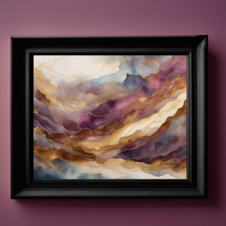 Watercolor Abstract Landscape Painting Gold 4:3 Poster