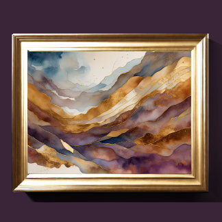 Watercolor Abstract Landscape Painting Gold 4:3 Poster