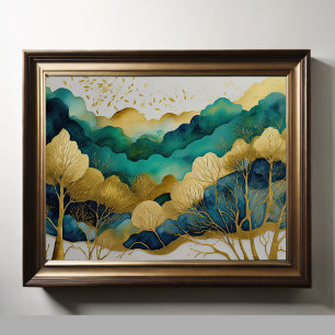 Watercolor Abstract Landscape Painting Gold 4:3 Poster