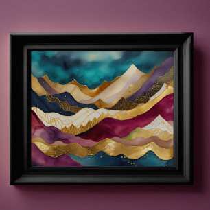 Watercolor Abstract Landscape Painting Gold 4:3 Poster