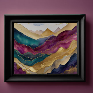 Watercolor Abstract Landscape Painting Gold 4:3 Poster