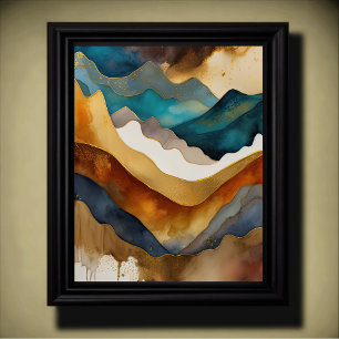 Watercolor Abstract Landscape Painting Gold 4:5 Poster