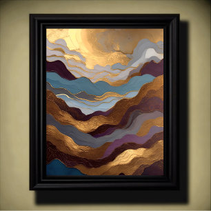 Watercolor Abstract Landscape Painting Gold 4:5 Poster
