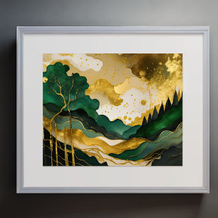 Watercolor Abstract Landscape Painting Gold 5:4 Poster