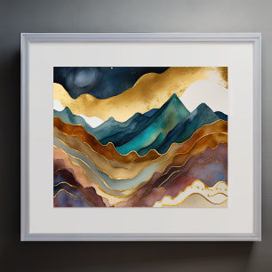 Watercolor Abstract Landscape Painting Gold 5:4 Poster