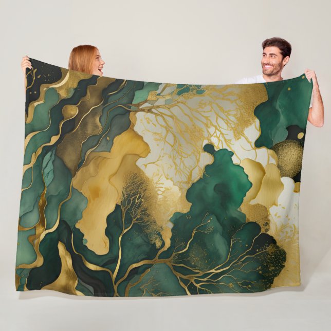 Watercolor Abstract Landscape Painting Gold Fleece Blanket (In Situ)