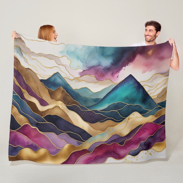 Watercolor Abstract Landscape Painting Gold Fleece Blanket (In Situ)