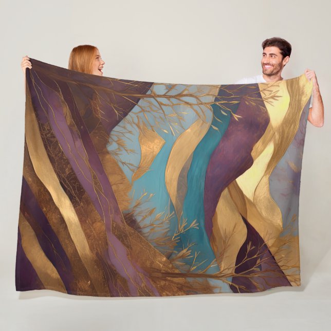 Watercolor Abstract Landscape Painting Gold Fleece Blanket (In Situ)