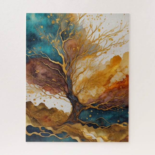 Watercolor Abstract Landscape Painting Gold Jigsaw Puzzle (Vertical)