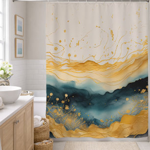 Watercolor Abstract Landscape Painting Gold  Shower Curtain