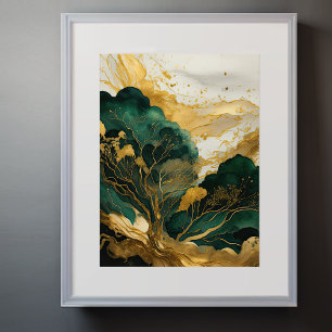 Watercolor Abstract Landscape Painting Gold VII Poster
