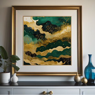 Watercolor Abstract Landscape Painting Green III Poster