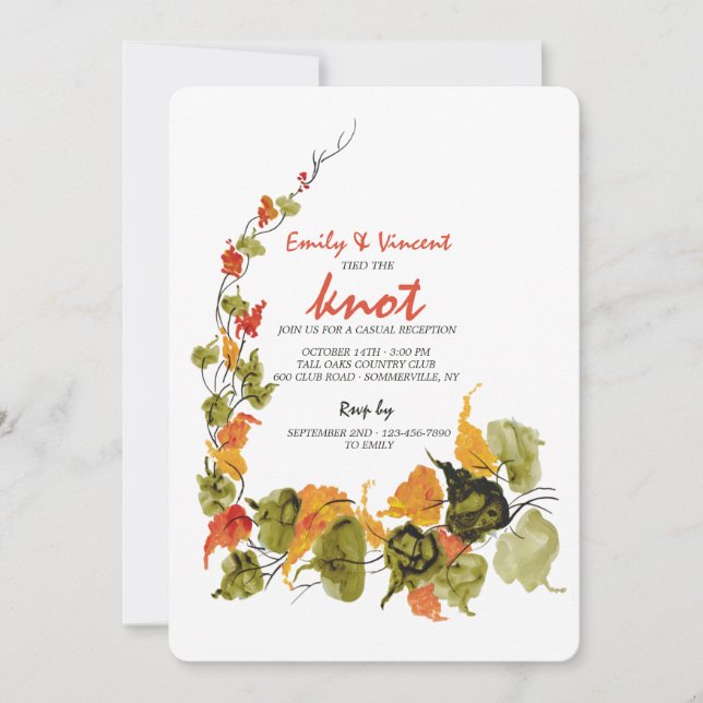 Watercolor Abstract Leaves Elopement Reception Invitation (Front)