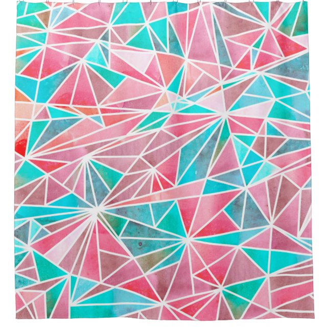 Watercolor abstract mosaic pattern shower curtain (Front)