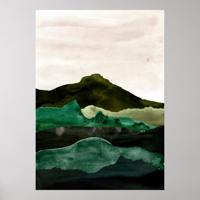 Watercolor abstract mountain landscape. Modern art Poster (Front)
