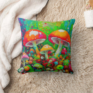 Watercolor Abstract Mushrooms Cushion