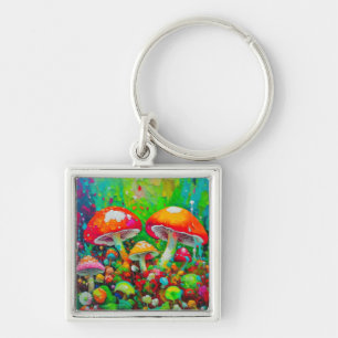 Watercolor Abstract Mushrooms Key Ring