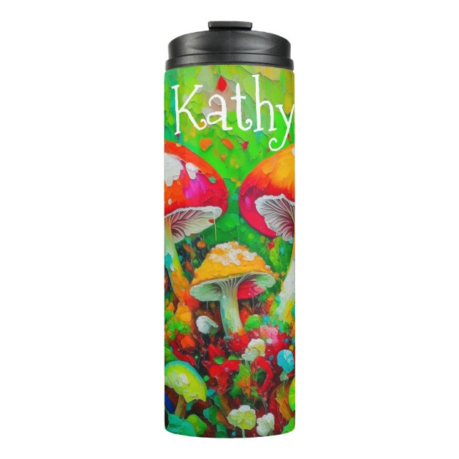 Watercolor Abstract Mushrooms Personalised Thermal Tumbler (Front)