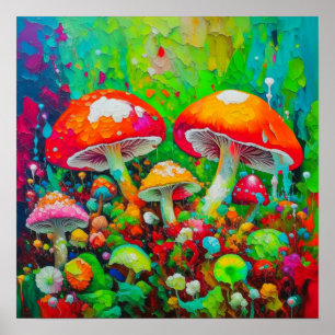 Watercolor Abstract Mushrooms Poster