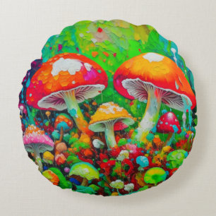 Watercolor Abstract Mushrooms Round Cushion