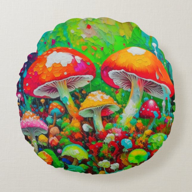 Watercolor Abstract Mushrooms  Round Cushion (Front)