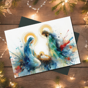 Watercolor Abstract Nativity Scene Holiday Card