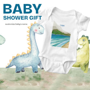 Watercolor Abstract Ocean View Personalise Name Baby Bodysuit