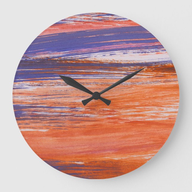 Watercolor Abstract: Orange Blue Blend Large Clock (Front)