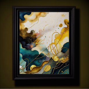 Watercolor Abstract Organic Painting Gold 4:5 Poster