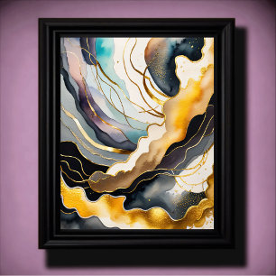 Watercolor Abstract Organic Painting Gold 4:5 Poster