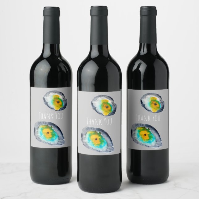 watercolor abstract oyster shells wine label (Bottles)