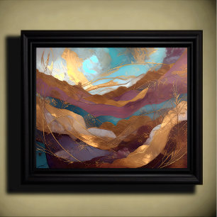 Watercolor Abstract Painting Gold Purple Blue Poster